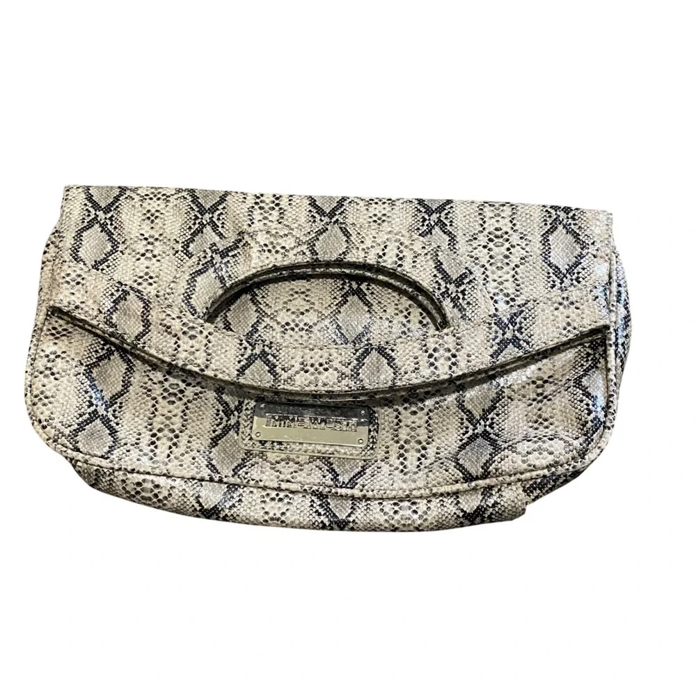 Nine‎ West Women's Snakeskin Print Satchel Handbag Faux Leather folded Purse